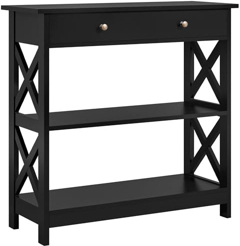 Yaheetech Ablagen Flurtisch mit X-förmigen Stützbeinen Eingangtisch aus Holz Sofatisch Sideboard für Wohnzimmer/Eingang/Flur, 80 × 30 × 80 cm schwarz