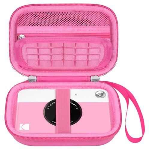 Elonbo Carrying Case for KODAK Printomatic Full-Color Instant Print Digital Camera, Portable Mini Photo Printer Hard Travel Bag, Picture Printer Storage Holder, Mesh Bag Fits Photo Paper Cable, Pink