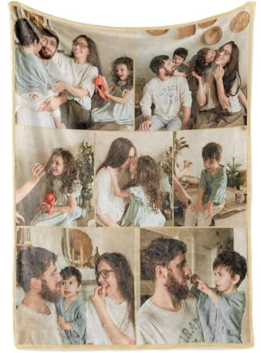 iDIY Personalisierte Decke mit Foto und Text – Fotodecke Selbst Gestalten – Personalisierte Geschenke für Familie, Paare, Muttertag und Vatertag - Foto Geschenk - 7 Fotos