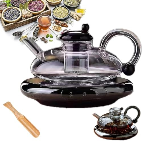 VZXATYOP Premium Heatable Teapot Set Electric-Ceramic Stove Ready Heated Teapot with Removable Infuser & Built-in Filter(Rat-tailed Pot-1+electric Ceramic Stove)