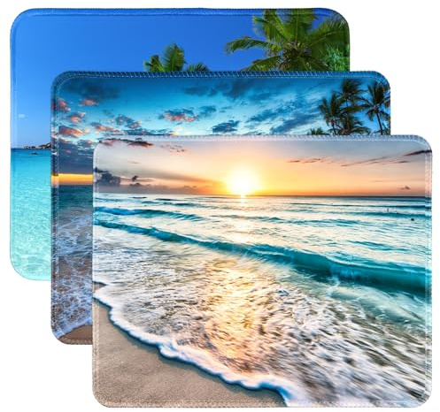 JINJIASC 3 Pack Mouse Mat Beach Square Mouse Pad for Wireless Mouse Small Office Computer Mousepad for Desk Laptop with Non-Slip Rubber Base (Sea)