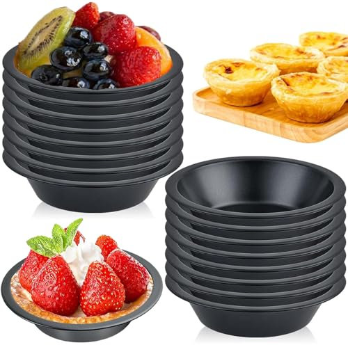 MUXHEL Lot de 12 petits plats à tarte individuels de 12,7 cm antiadhésifs pour le four en acier au carbone pour la cuisson du pain, des gâteaux, des desserts