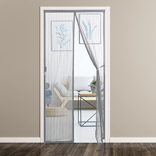 Magnetischer Türvorhang, 125 x 210 cm, Netzvorhang für Außentüren, Anti-Moskito, magnetische Fliegengittertür für Wohnmobil-Haupttür, Braun