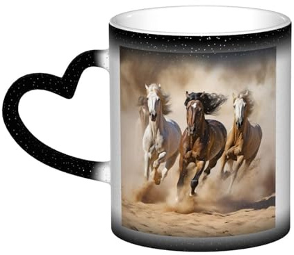 KKLWEGU Tasses à café en céramique de 325 ml, tasse à changement de couleur, tasse à café fantaisie personnalisée, tasse à thé trois chevaux qui courent, tasses à café cool pour homme et femme, cadeau