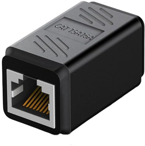 Acoplador de cable Ethernet - Adaptador RJ45 duradero, articular en línea | Carcasa negra de tamaño pequeño con conectores hembra dobles, conector de extensión para cat6 cat6 cat5e cat5 red