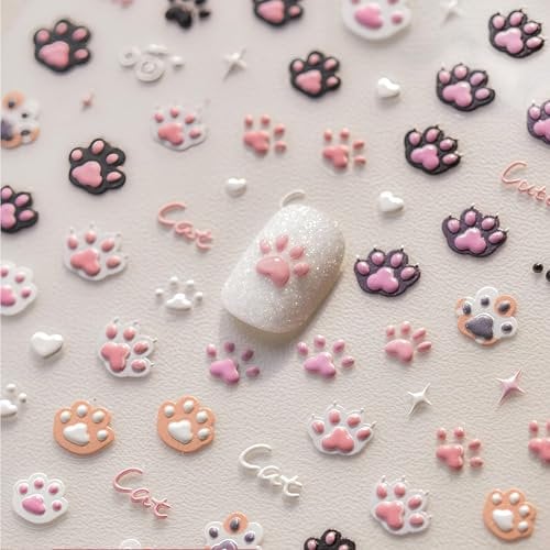 Shimmerz 5D Self-Adhesive Cat Thorn Nail Art Stickers Cute Nail Decals Colourful Relief Cat Spines Cat Thorn Cat Sense Star Letter Nail Design Accessories