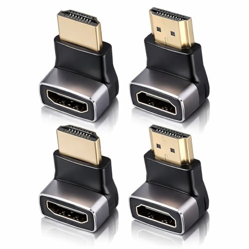 Lunpoem 4PCS Right Angle HDMI Adapter 8K, 90 and 270 Degree HDMI Connector, Female HDMI Angled Adapter, 2.1 Version Compatible with TV, Laptop, Monitor, Gaming, 90 Degree Cable Adapter