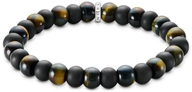 THOMAS SABO Stretch-Armband Obsidian und Tigerauge Beads Armband Gravur