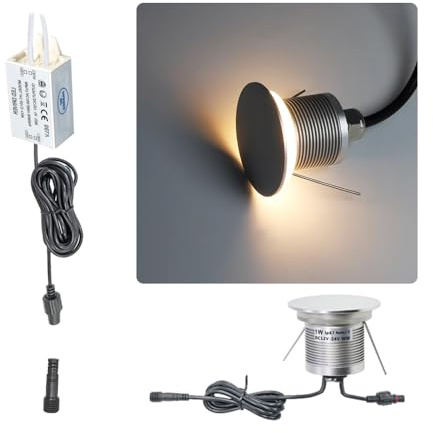 1stk Mini LED Treppenlicht Stufenleuchten 12V 24V 1W IP67 Silber Warmweiß | Durchmesser Ø28-30mm Einbauleuchte Wandeinbauleuchte，Für Innen Aussen Treppenhau Flur Balkon Treppenaufgang Kellertreppe Wand