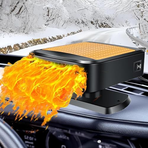 Chauffe voiture, Chauffe voiture portable, Chauffe voiture 12V 200W, 2 en 1 Chauffage et Refroidissement, Dégivrage du pare-brise, Dégivrage par rotation à 360 degrés avec base adhésive solide