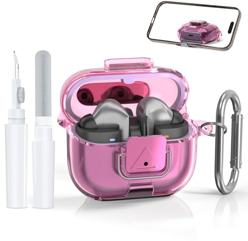 Custodia protettiva in TPU per Samsung Galaxy Buds 3/3 Pro, in TPU flessibile (antiurto, abrasione, protezione antigraffio), con portachiavi + penna per la pulizia, compatta per l'uso quotidiano (rosa