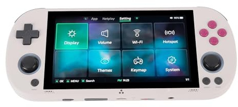 Acouto Console de Jeu Rétro Portable 4,96 Pouces 720x1280 Écran Portable 64 Go La Console de Jeu Vidéo Prend en Charge 28 Simulateurs pour Le Système avec 496 a Un écran de Rétro à Main (Grey)