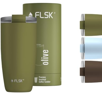 FLSK Tumbler – Premium coffee to go-Becher aus Edelstahl – 100 % auslaufsicher, BPA-frei & doppelwandig – hält 3 h heiß (olive, 500 ml)