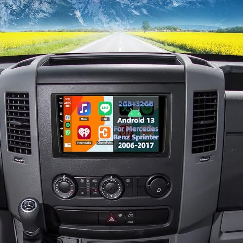 2+32G Android 13 Autoradio Navi für Mercedes Benz Sprinter 2006-2017, 9 Zoll Touchscreen Auto Player Radio GPS Navigation Head Unit mit Carplay Android Auto Bluetooth WiFi FM RDS SWC Mirror Link