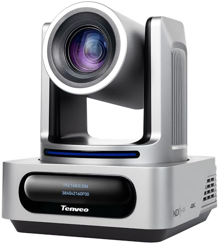 Tenveo 4K NDI PTZ‑Kamera: KI‑Tracking (Person/Gesicht), Gestensteuerung, 20x Opt. + 8X dig. Zoom, Live‑Streaming über USB3.0/HDMI/LAN/PoE – für Kirche, Broadcast, Konferenz, YouTube, OBS