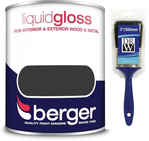 DRW Black Liquid Gloss Paint 750ml+2 Brush | Interior Wood and Metal Paint | High Shine Durable Gloss Finish | Trim Paint for Doors Skirting Boards Window Frames and Furniture