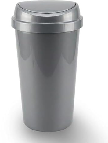 ORGANIZED 60L Touch Top Bin, Large Plastic Kitchen Waste Bin with Push Lid, for Home, Office & Utility Room (Silver)
