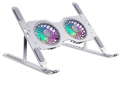 Supporto di raffreddamento per laptop in alluminio con doppia ventola, regolabile ed ergonomico, tappetino di raffreddamento portatile leggero con RGB per illuminazione per ufficio, gaming, viaggi