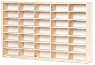 Pinus Setzkasten Holz 50x5x29 cm 35 Fächer Sammlervitrine Natural | Kiefernholz, für Figuren Fotos Sammlungen, schmale Tiefe 5 cm, Regal Wandaufbewahrung, strukturierte Fächer