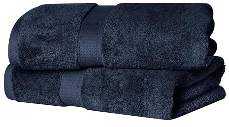 SUPERIOR Egyptian Cotton Plush & Absorbent, Bath Towel Set of 2, Navy Blue