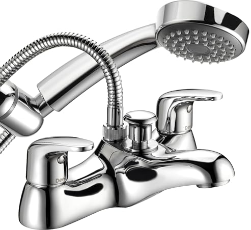 Deva Adore ADORE106 Bath Mixer Chrome with Handheld Shower Head Handset Deck Mount Hot & Cold Twin Dual Lever Handle Tap Silver – 12 Year Warranty