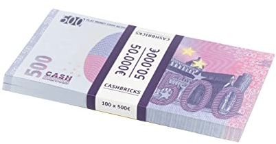 Cashbricks 100 x €500 Euro Requisitengeld/Prop Money – 100x €500 Euro Scheine – Filmgeld für Film, Foto, Bühne & Deko