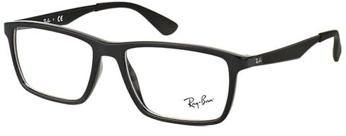 Ray-Ban Unisex RX7056 Square Prescription Eyewear Frames, Shiny Black/Demo Lens, 53 mm