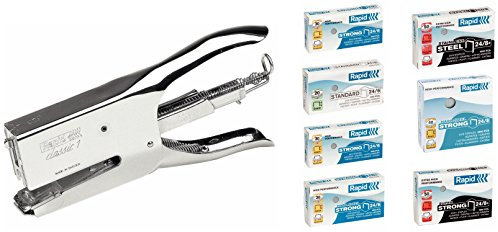 Rapid 10510602 Heftzange K1 24/6-8 50Blatt chrom mit Businessausstattung 8.000 Rapid Heftklammern (24/6 und 24/8) 7 Sorten Klammern für unterschiedlichste Anwendungen