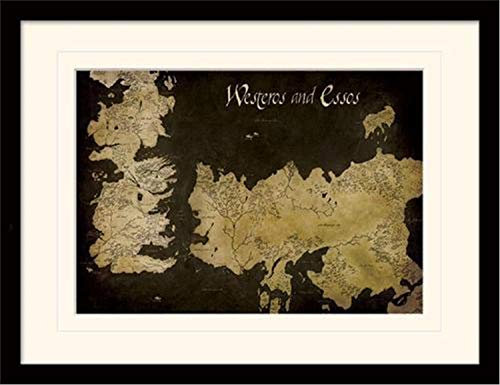 Game of Thrones, 30 x 40 cm, Mapa Antiguo de Westeros y Essos, Montado y Enmarcado, impresión