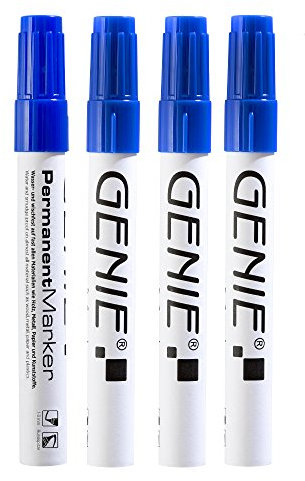 Genie 40034 Permanent Marker; blau; 4 er Pack mit 1-3 mm Rundspitze und Metallschaft