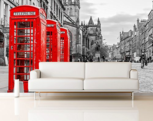 Fotomural Vinilo Pared Cabina Teléfonos Londres | Fotomurales pared | Fotomural Decorativo | Vinilo Decorativo | Varias Medidas 150 x 100 cm | Decoración comedores salones | Motivos Paisajisticos