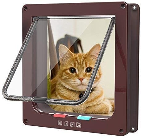 Sailnovo Katzenklappe 4-Way Magnetic Lock hundeklappe Haustiertüre Cat Flap große, 23.5*25*5.5cm Dog Cat Pet Door Flap Easy Install with Telescopic Frame with Heavy Duty Quiet Magnetic Frame, L braun…