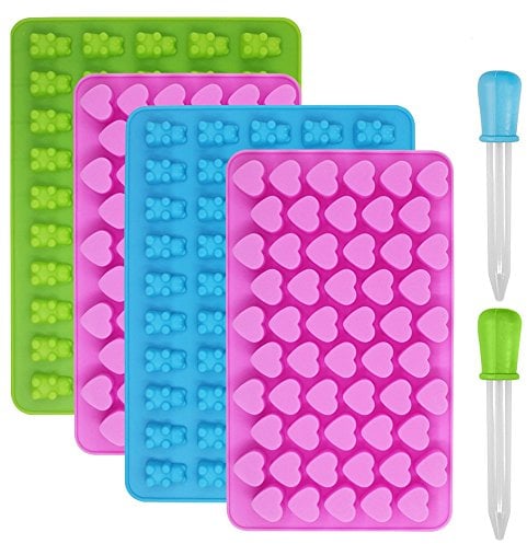 Gummibärchen Form,Silikon-silikonform schokolade,YuCool 4 Stück Süßigkeiten-Silikonformen, Herzen silikonform und silikonform gummibärchen mit 2 Pipetten, für Gelee, Schokolade, Gummibärchen