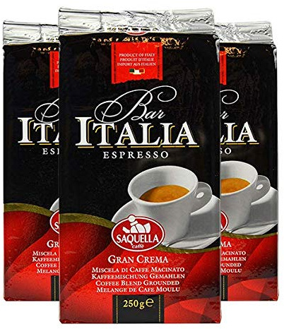 SAQUELLA Espresso Bar Italia Gran Crema, 250g gemahlen, 3er Pack
