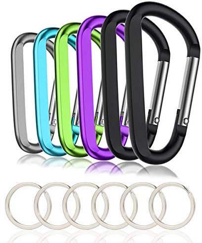 CampTek 6PCS Carabiner Caribeaner Clip,3 Large Aluminum D Ring Shape Carabeaner Keychain Hook
