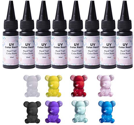 Set von 8x30ml UV-Farbharz Mehrfarbig Hohe Transparenz 8 süße Farben Kein Mischen Ungiftig Einfache und schnelle Verwendung für DIY-Kunstharz & Schmuckherstellung & Weihnachtsgeschenke