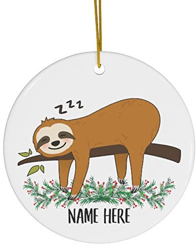 Personalisierter Name schlafendes Faultier Geschenke 2025 Weihnachtsbaumschmuck Kreis Keramik