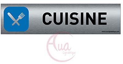 AUA SIGNALETIQUE - Plaque de porte Aluminium brossé imprimé AluSign - 200x50 mm - Double Face adhésif au dos - Impression UV directement sur l'aluminium (Pas de contre collage) (Cuisine 2)