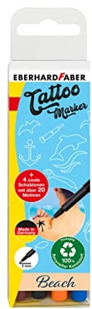 Eberhard Faber 559502 - Tattoo Stifte Set Beach, 4 Stifte im Kunststoffetui mit 4 Schablonen