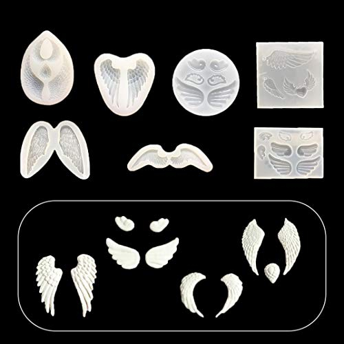 iSuperb 7 Stück Silikonform Engelsflügel Epoxidharz Formen Schmuck Gießformen Angel Wing Resin Molds für DIY Anhänger Basteln (7 Silikonform)