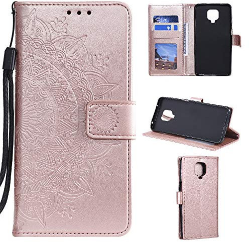 CoverKingz Handyhülle kompatibel mit Xiaomi Redmi Note 9 Pro - Handytasche mit Kartenfach Klapphülle Case - Handy Hülle klappbar Motiv Mandala Rosegold