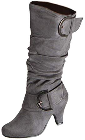 Minetom Stivali Donna Scarpe da Moda Autunno Inverno Scamosciato Pelle Casual Lunghi Stivali Tacchi Alti Slip On Z Grigio 42 EU
