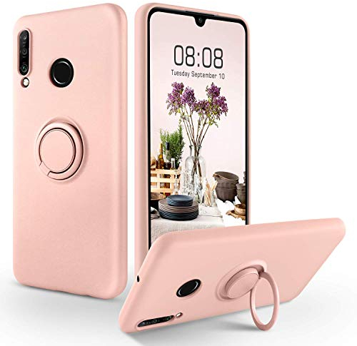 SouliGo Huawei P30 Lite Hülle, Huawei P30 Lite Handyhülle Silikon Case Cover mit Ring Halter Ständer Stabil Kratzfest Rosa Sand