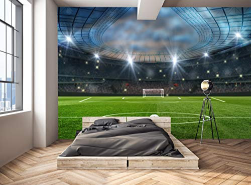 Papier peint photo avec motif stade de football vert - 366 x 254 cm - Papier peint géant - Pour chambre à coucher, chambre d'adolescent, chambre d'enfant, football, terrain de sport