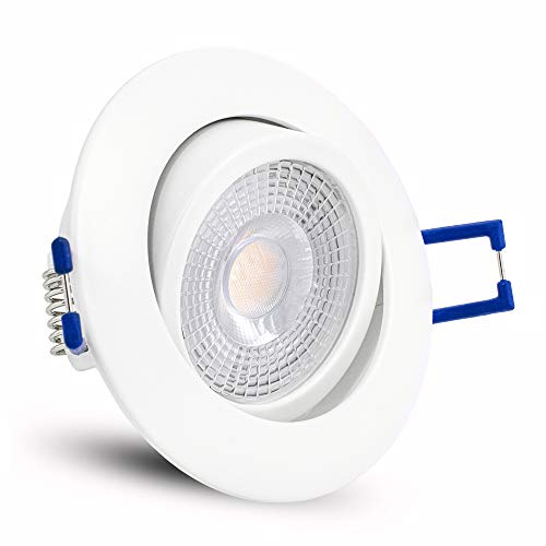 linovum ATESA LED Einbaustrahler schwenkbar extra flach nur 35mm mit 5W LED Modul warmweiß - Einbauspot matt weiß rund 230V