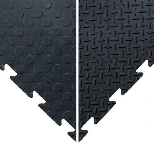 BiGDUG Interlocking Vinyl Floor Tile Packs - Pack of 60 Black Checker Plate Tiles - 13.2 sq metres coverage (60x 47Lx47Wx1.2Th cm) - Garage Flooring Home Gym Workout Workshop