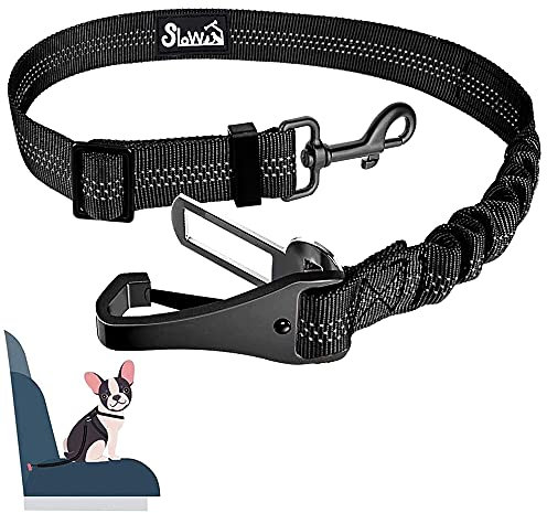 Eyein Dog Seat Belt, 2 in 1 Attachment Dog Car Harnesses Belt, Hook Latch Bar & Seatbelt Buckle with Anti Shock Elastic Nylon Bungee Buffer, Adjustable Reflective Duty Pet Safety Belts for Vehicle