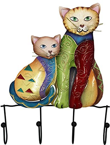 Gall&Zick Dekofigur Katze aus Blech mit Perlmutteinlagen (Wandhaken bunt Katzen)
