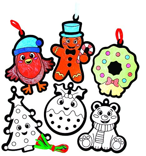 Baker Ross FE992 Weihnachtsdekorationen zum Ausmalen - 10 Stück, Ausmalbilder mit Samt für Kinder zum Basteln und Aufhängen, Weihnachtsaktivitäten für Kinder
