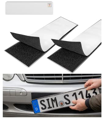 Klett Kennzeichenhalter, 2 Stück, 500 x 100 mm Haken- und Flauschband, rahmenloser Nummernschild Halter für sportliche Optik, Auto Kennzeichen Halterung, Nummernschildhalterung, Kennzeichenhalterung